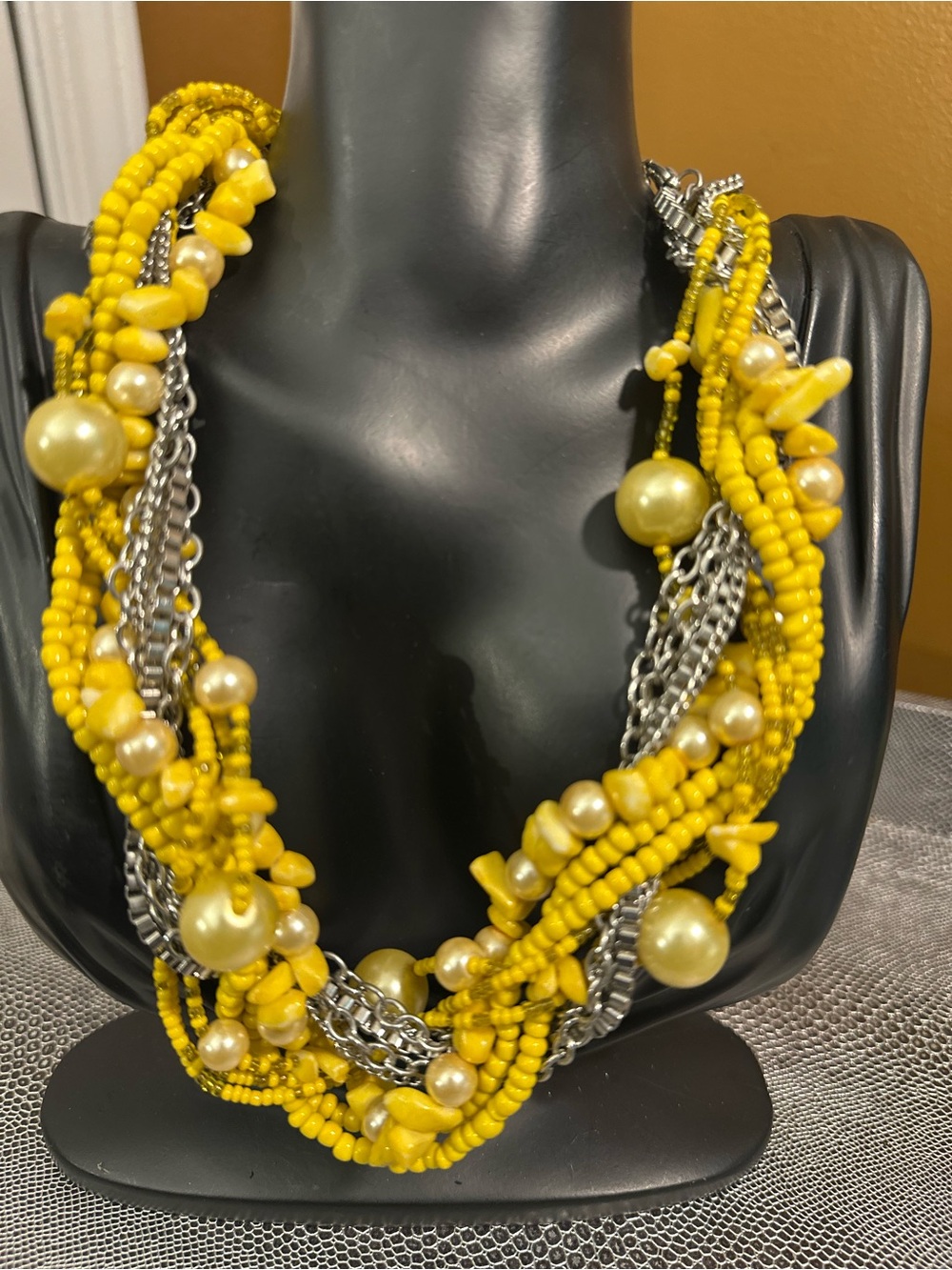 Yellow Beaded Multi-Strand Statement Necklace